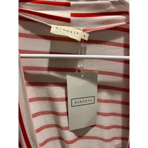 Ninexis Open Front 3/4 Sleeve Cardigan red/white stripe Medium Valentine's Day - Picture 3 of 5